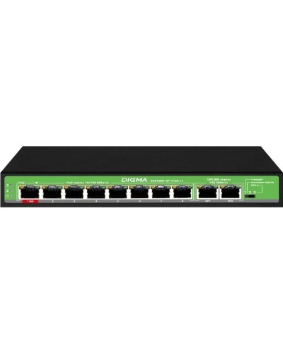 DSP208F-2F-T120 DSP208F-2F-T120 V1 (L2) 10х100Мбит/с 8PoE 8PoE+ 120W. Коммутатор с питанием по PoE. Digma в Тольятти