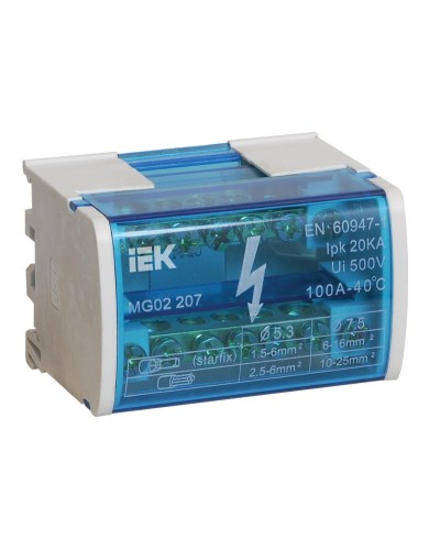 ШНК 2х7 L+PEN (YND10-2-07-100). Шина на DIN-рейку в корпусе (кросс-модуль). IEK в Тольятти
