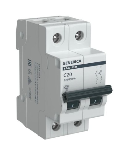 GENERICA ВА47-29М 2P C 20А 4,5кА (MVA21-2-020-C-G). Автоматический выключатель. IEK в Тольятти