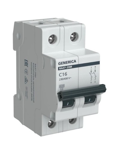 GENERICA ВА47-29М 2P C 16А 4,5кА (MVA21-2-016-C-G). Автоматический выключатель. IEK в Тольятти