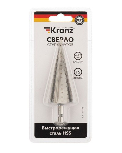 Сверло по металлу ступенчатое 4,0-32,0 мм 102 mm 62 HRC Kranz (KR-12-6603): Сверло по металлу шлифованное в Тольятти