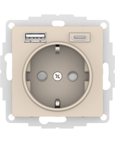 AtlasDesign розетка 1-местная с 2 USB A+C, скрытой установки, механизм, бежевый (ATN000232). Розетка с USB. Systeme Electric в Тольятти