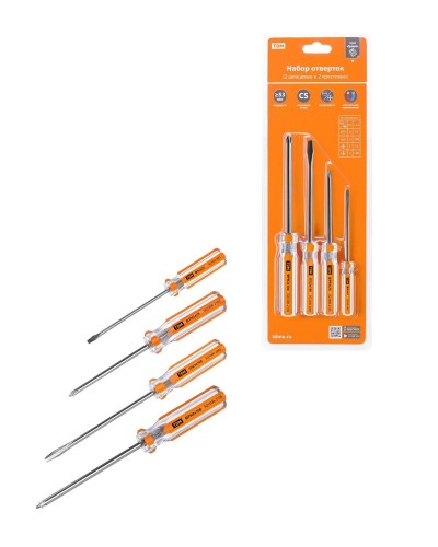 Набор отверток 4шт.: SL3x75, SL5х100, PH1х75, PH2х100, блистер, CS Гранит TDM (SQ1013-0101). Набор отверток. TDM ЕLECTRIC в Тольятти
