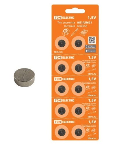 AG1/LR621 Alkaline 1,5V BP-10 TDM (SQ1702-0045). Элемент питания. TDM ЕLECTRIC в Тольятти