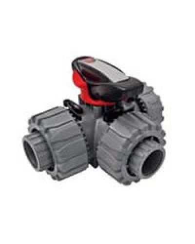 Ecoplast Кран шаровой трехходовой ПВХ D25 (уплотнение TPV, остальное EPDM) с муфтовым окончанием (49448). Кран шаровой, с муфтовым окончанием. Экопласт в Тольятти